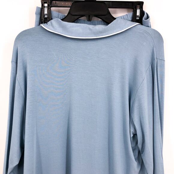 EBERJEY Gisele Long PJ Set Medium Blue White TENCEL Modal Stretch NWT - Picture 8 of 12